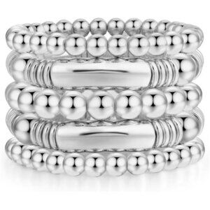 5 Silver Bangles Bracelet for Women Chunky Curved Stacking Beads Bangle type